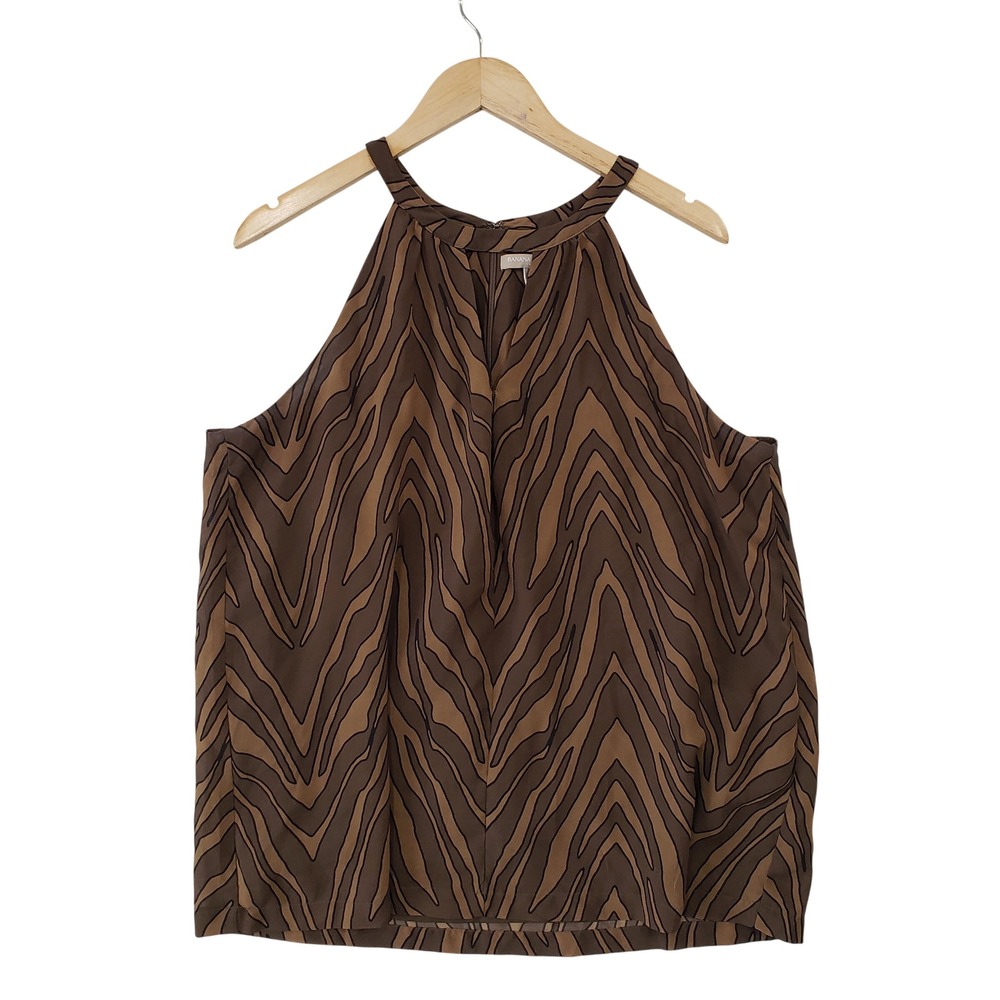 Banana Republic XL Brown Zebra Print Halter‎ Neck Keyhole Blouse Sleeveless Top